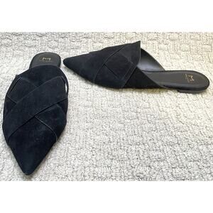 Marc Fisher Mules Womens 9.5 Black Suede Woven Sono Flats Pointed Toe